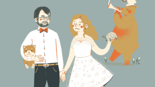 Das Bild zeigt einen Druck einer Illustration von einem Ehepaar.