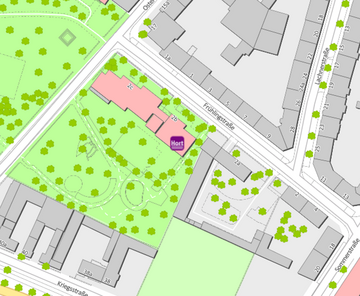 Stadtteilplan mit Markierung Fruehlingsstraße